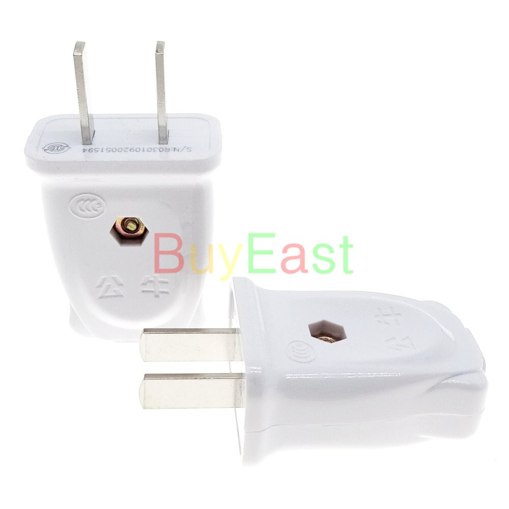 US, Canada 2-Flat Pin DIY Main Power Plug AC100~250V 10A White Color