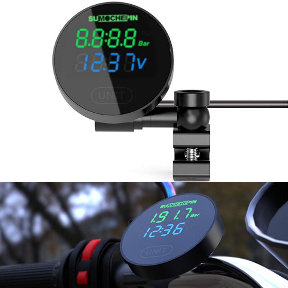 TPMS Motorcycle Tire Pressure Monitoring System With 2 External Sensors LCD Digital Display Waterproof Tyre Gauge
