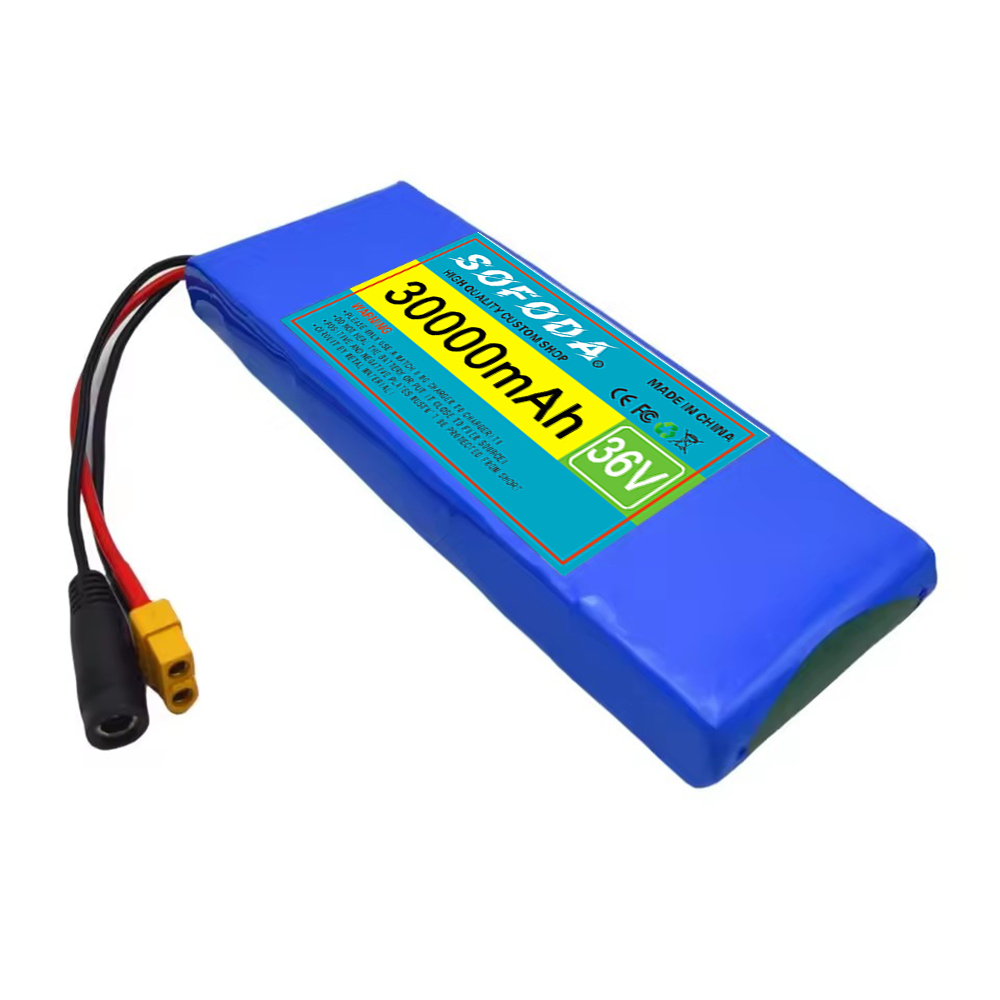 Große Kapazität 36 V 30000 mAh 10S1P 18650 Lithium-Ionen-Akku 30 Ah, mit BMS 500 W, ausgestattet mit 42 V 2 A Ladegerät