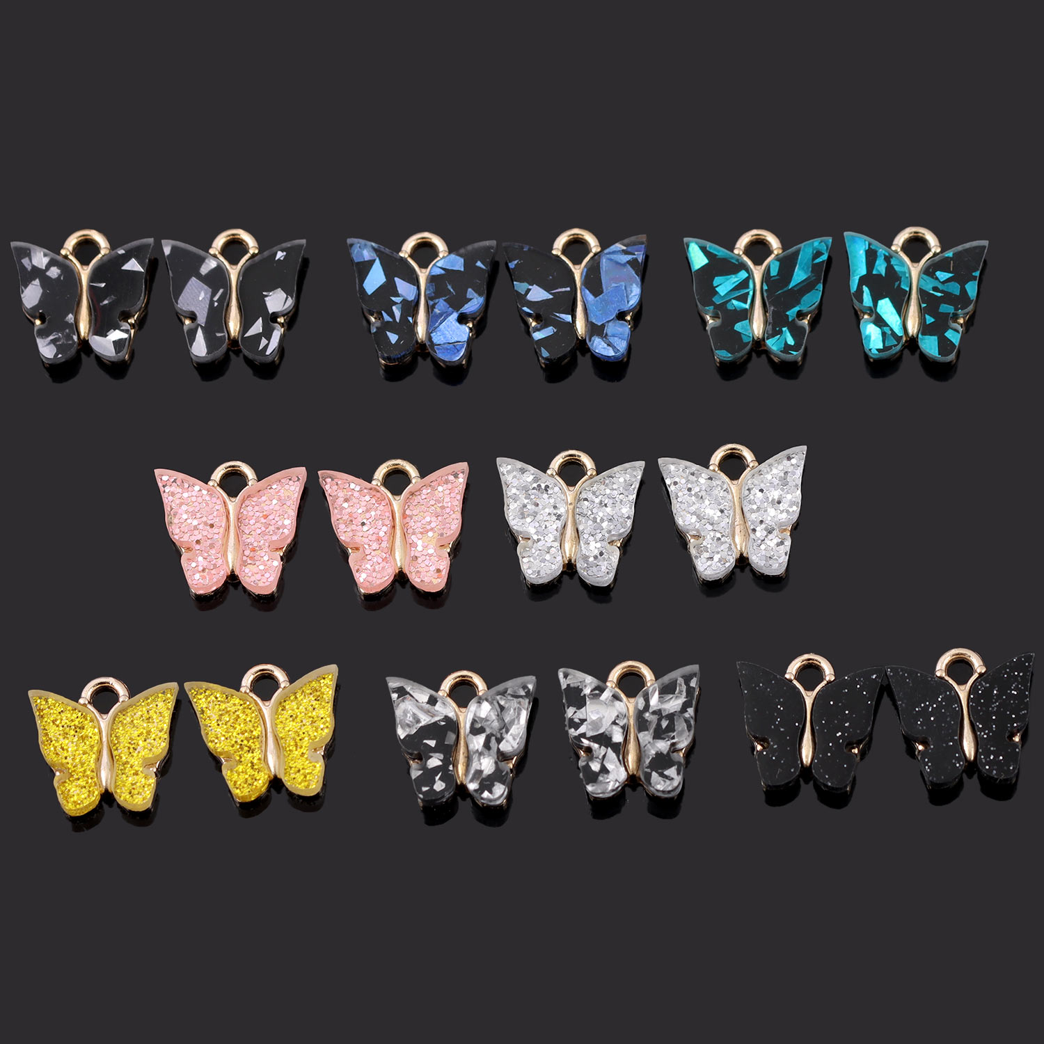 96 Teile/los Shiny Acryl Schmetterling Bunte Charms Schmuck Zubehör Mit Freies Box Für DIY Machen Ohrringe Armbänder Halsketten