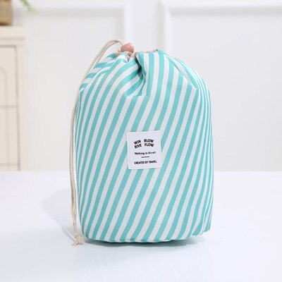 Women's Cosmetic Bag Color Cylinder Drawstring Waterproof Travel Cosmetic Bag Large Capacity Beauty Makeup Storage Toiletry Kit: blue strips