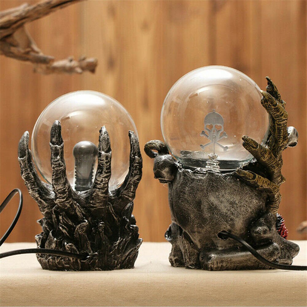Gotycka czarna ręka z czaszką Tesla szklana kula plazmowa lampa oświetleniowa impreza magia