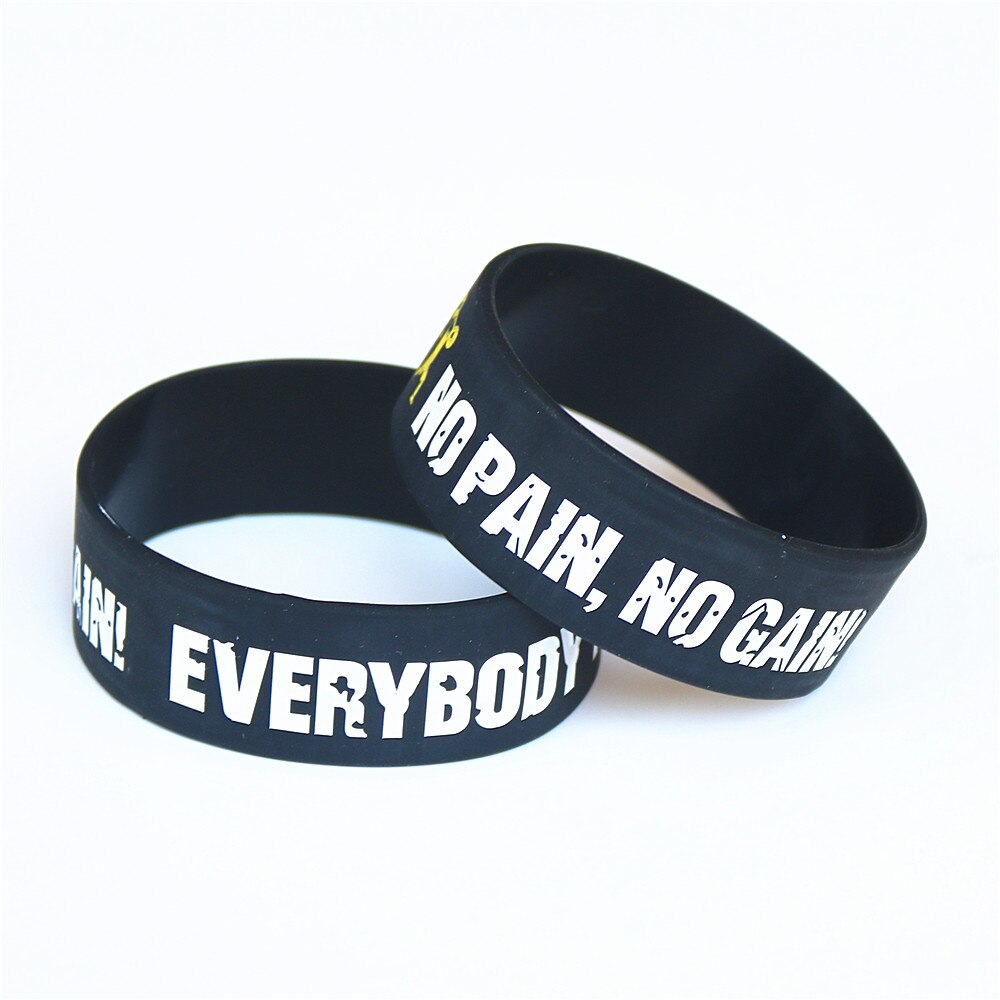 Lukeni 25 Stuks Wide Band Iedereen Fit No Pain No Gain Siliconen Polsbandje Motto Rubber Armbanden En Armbanden SH078