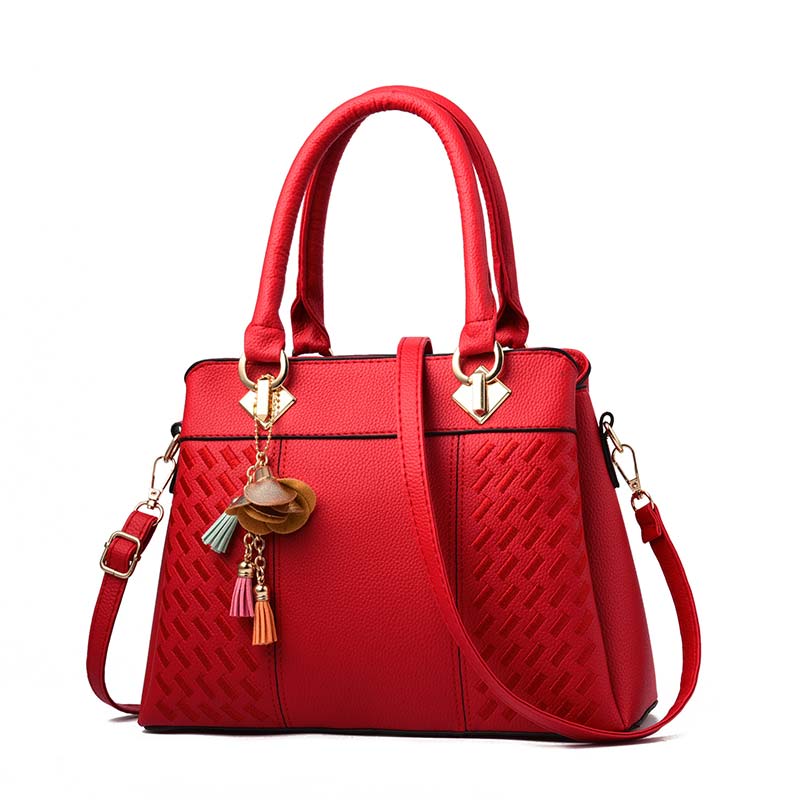 Mode Vrouwen Handtassen Tassel PU Leer Totes Bag Top-handvat Borduurwerk Crossbody Tas Schoudertas Dame Eenvoudige Stijl Hand tassen: Bordeauxrood