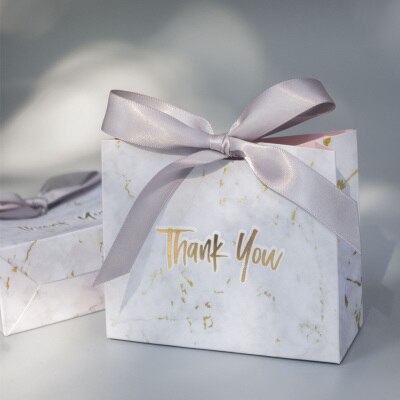 Boîte de sac à bonbons style marbre imprimé de remerciement, décoration pour faveur, fournitures de fête, coffrets pour faveurs de mariage: 100pcs / GRAY
