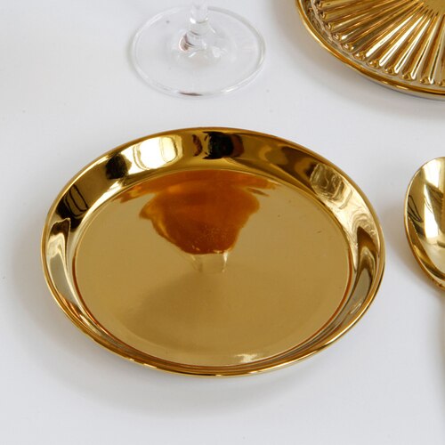 EuropeanGolden ceramic plate Pizza Dessert Steak Dinner Set Porcelain Tableware Decorative pastry Fruit Salad Food Tray: 15x15x2cm