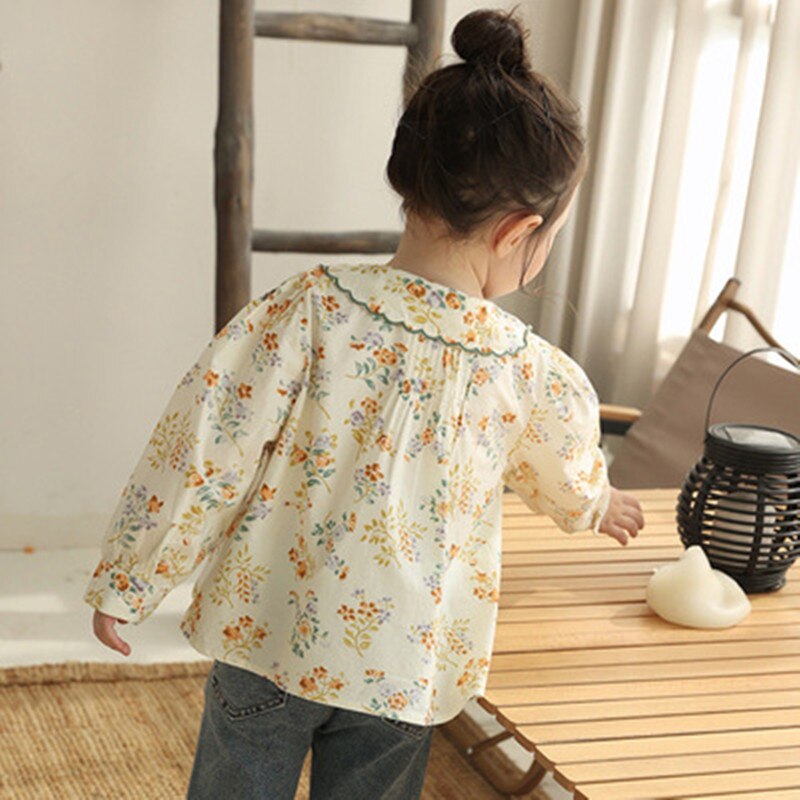 Meisjes Shirt Katoen Kinderen Bloem Overhemd En Najaar Stijl Buitenlandse Geborduurd Lange Mouwen Retro Mode