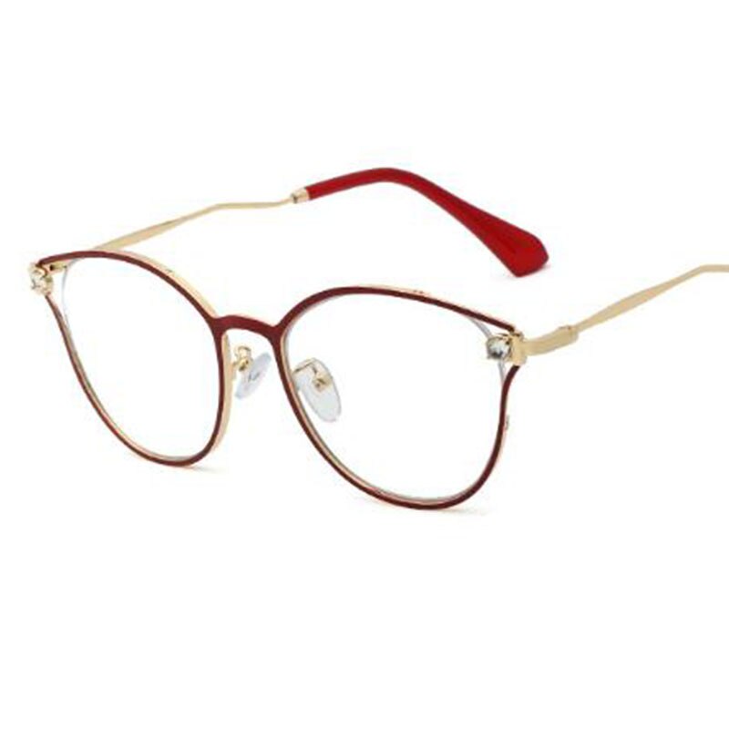Metalen strass steentjes kattenoog brilmontuur vrouwen  uv400 brillen heldere lenzen bijziendheid nerd zwart roze rood brilmontuur