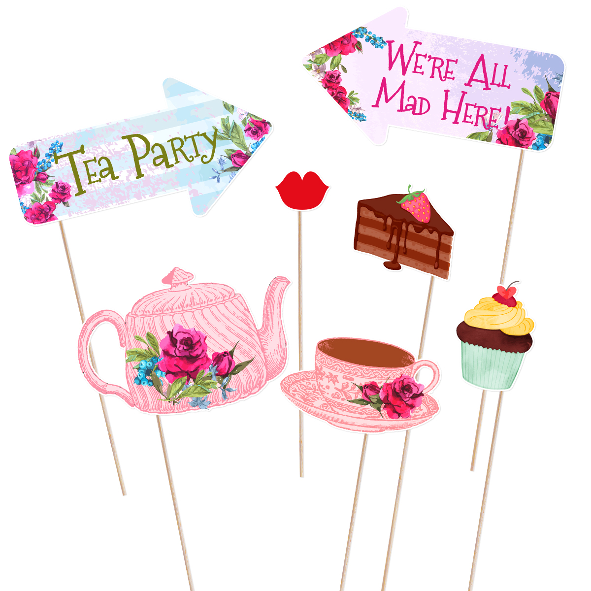 Tinksky 30 Pcs Funny Tea Party Photo Booth Props Party Accessories Decoration Favors Supplies
