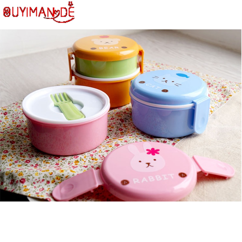 Cute animal lunch box Japanese double-layer round Mini lunch box Children's lunch box Box