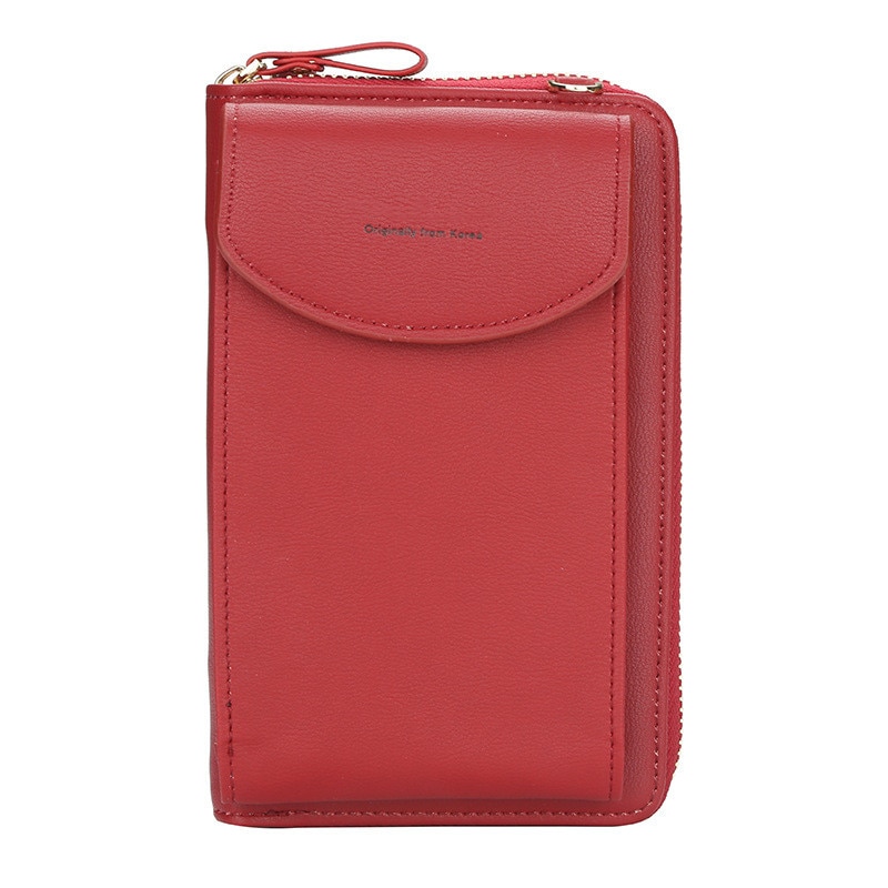 Meisjes leren clutch dames portemonnee portemonnee kaarthouder reis crossbody mobiele telefoon portemonnee pu rits munt portemonnee: Rood
