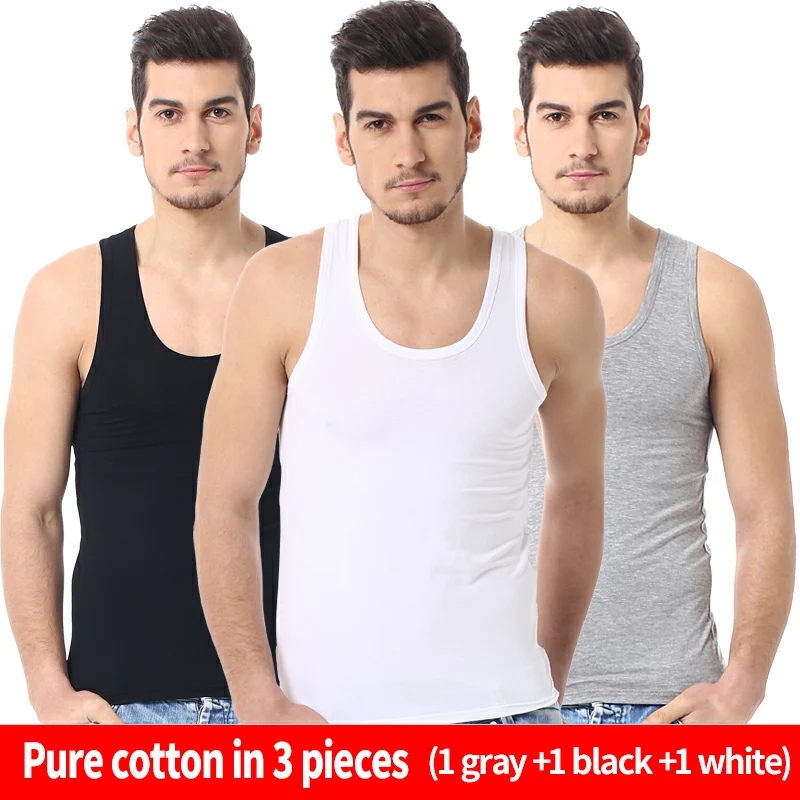 3-delig katoenen dun heren strak vest jonge jongens sport casual vest Joker mouwloos vest voor mannen van middelbare leeftijd en oudere mannen.