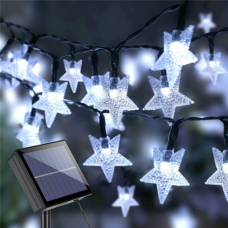 Solar Star String Lights 8 Modes Solar Powered Twinkle Fairy Lights Waterproof Star Light for Outdoor Gardens Lawn Christmas: white / 7M 50LEDS