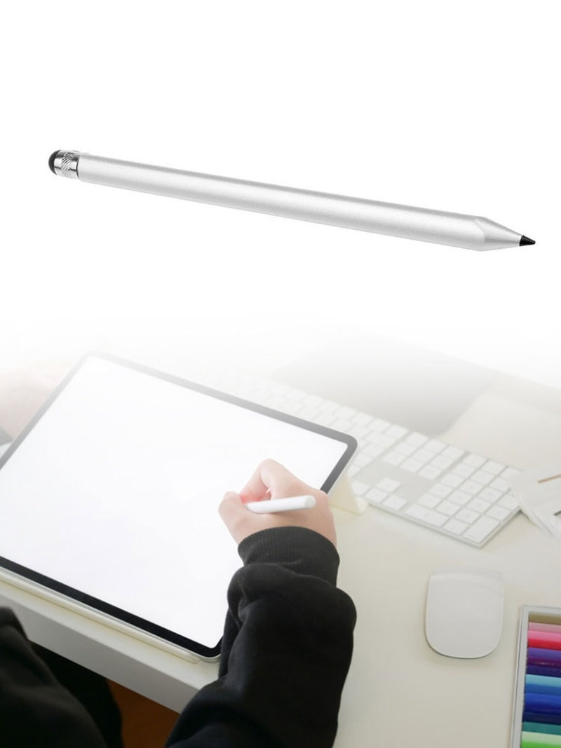 Round Thin Tip Capacitive Stylus Touch Screen Pen Silver Dual Head Stylus Pen Replace for IPad Mobile Phones Tablet Accessories