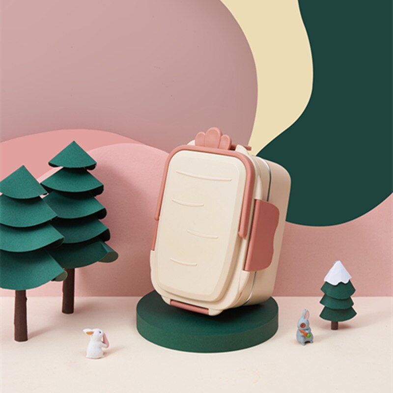 Cute lunch box children portable outdoor double-layer stainless steel lunch box insulation and leak-proof food container kitchen