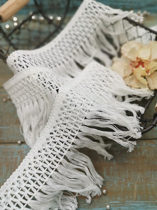 3Yards 10cm/12cm/14cm Beige Long Tassel Trim Dangling Curtain Lace Sewing Craft Material Z1224: 10cm off white