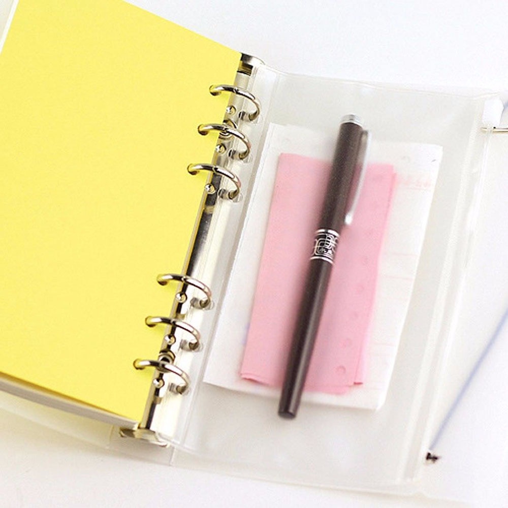Gennemsigtig pvc-opbevaringskortholder til  a5 a6 a7 bindere ringe notesbog 6- hul lynlås taske pose dagbog planner tilbehør