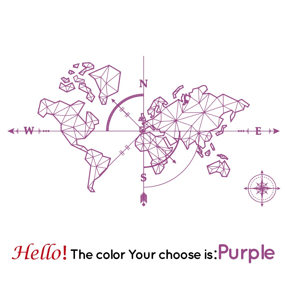 Large World Mape Compass Wall Decal Travel Adventure Exploration Global Earth Vinyl Wall Sticker Office Classroom Kids Room: Purple