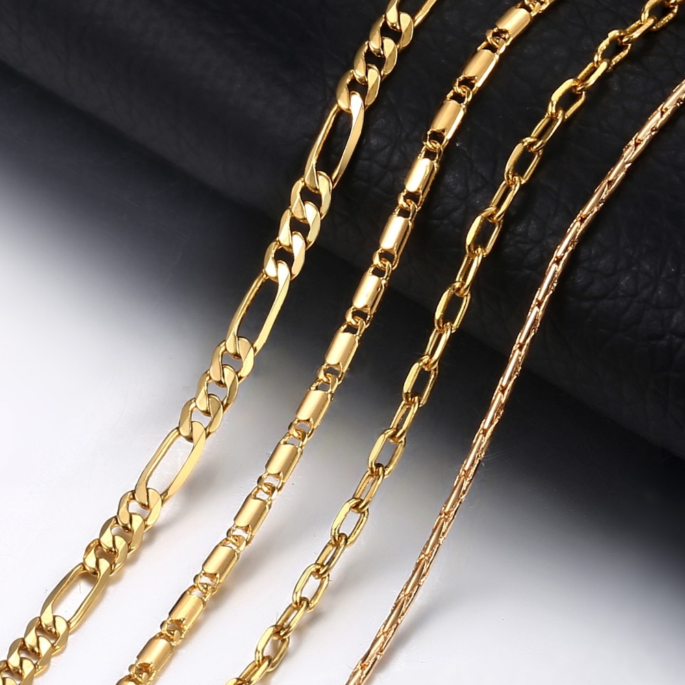 Women's Necklace Gold Box Rolo Figaro Link Chain Necklaces For Women Woman Jewelry KGNM127