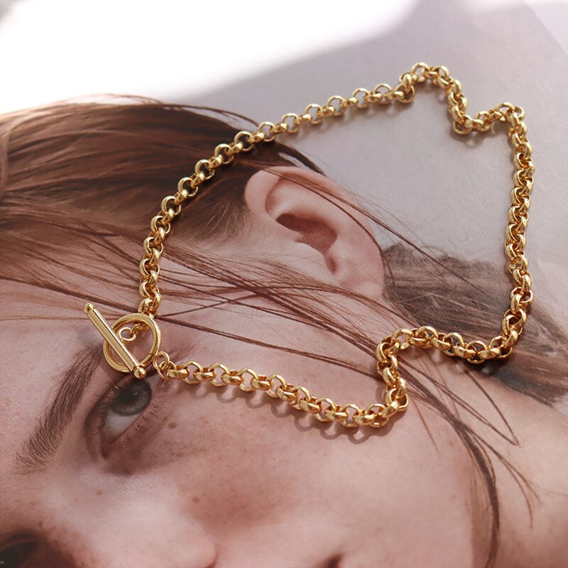 Italiensk stil grov malm nyckelbenshalskedja eller spänne grovt titanstålhalsband plätering 18 k guld bleknar inte