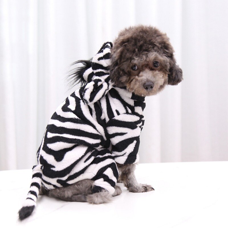 Hond Kleren Grappige Hond Zebra Kostuum Halloween Hond Kostuums Fleece Hond Hoodie Zachte Warme Pet Jumpsuits Voor Kleine Grote hond