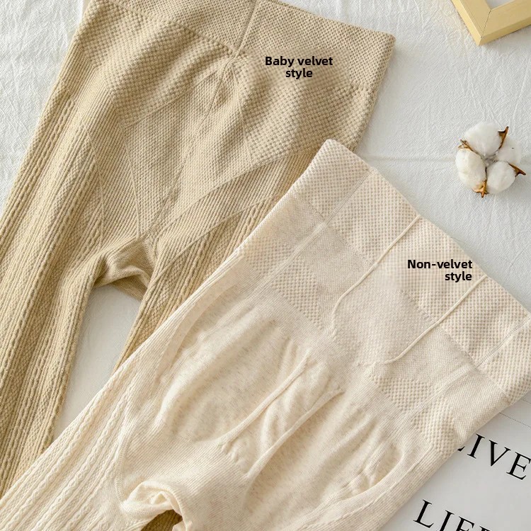 Figurformende, cremefarbene, gestreifte, gedrehte strumpfhose für damen, dünne Vlies-basisschichtsocken für frühling und herbst, Ideal für draussen-aktivitäzehn