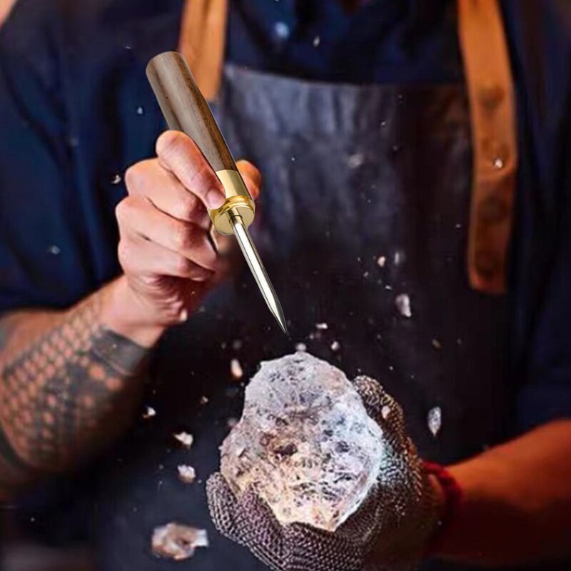 Stainless Steel Ice Pick with Wooden Handle Manual Ice Carving Tool Home Ice Crushers Bar Bartender Tool Kitchen Picnics Tool