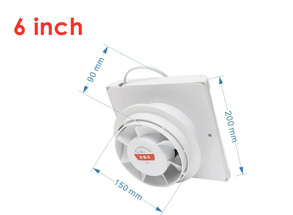 Extractor de aire silencioso para baño, 220V, 4 pulgadas, 6 pulgadas, cocina, inodoro, pared, ventana, ventiladores de ventilación con Cable de alimentación: Gris claro / AU