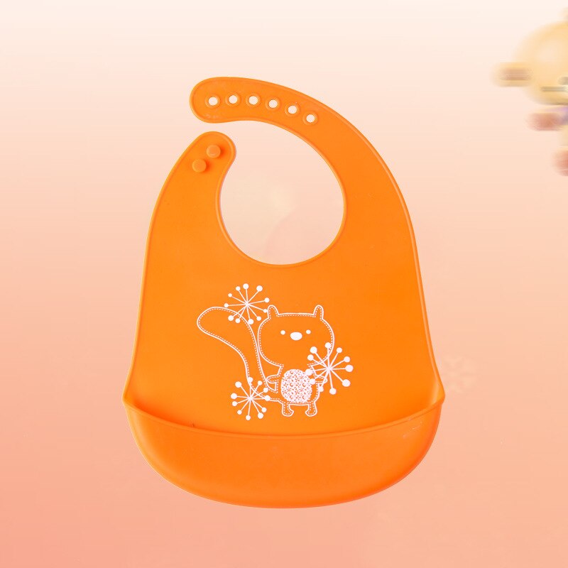 Infant Baby Boys Girls Silicone Waterproof Cute Toddler Bib Washable Roll Up Crumb Catcher Feeding Eating Baby's Bib: Orange