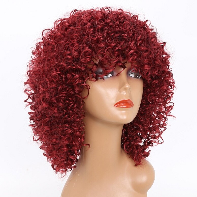 LISI pelucas de pelo corto rizado blanco mezcla de Color rubio para mujeres pelo sintético de fibra de alta temperatura tamaño medio: Rojo