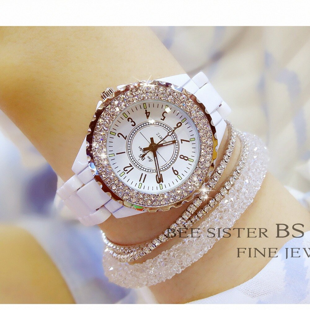 Luxe dameshorloges met witte keramische diamant, dameshorloge met relogios femininos, quartz polshorloge