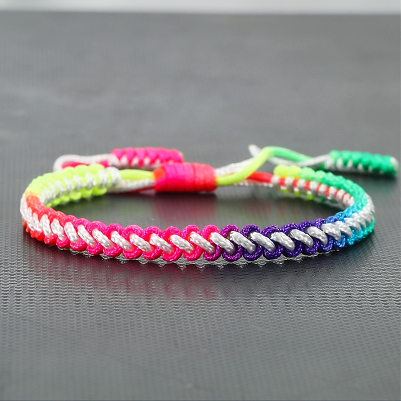 Bracelet en corde arc-en-ciel pour hommes et filles, tressé à la main, ajustable, porte-bonheur, bijoux d&#39;amitié