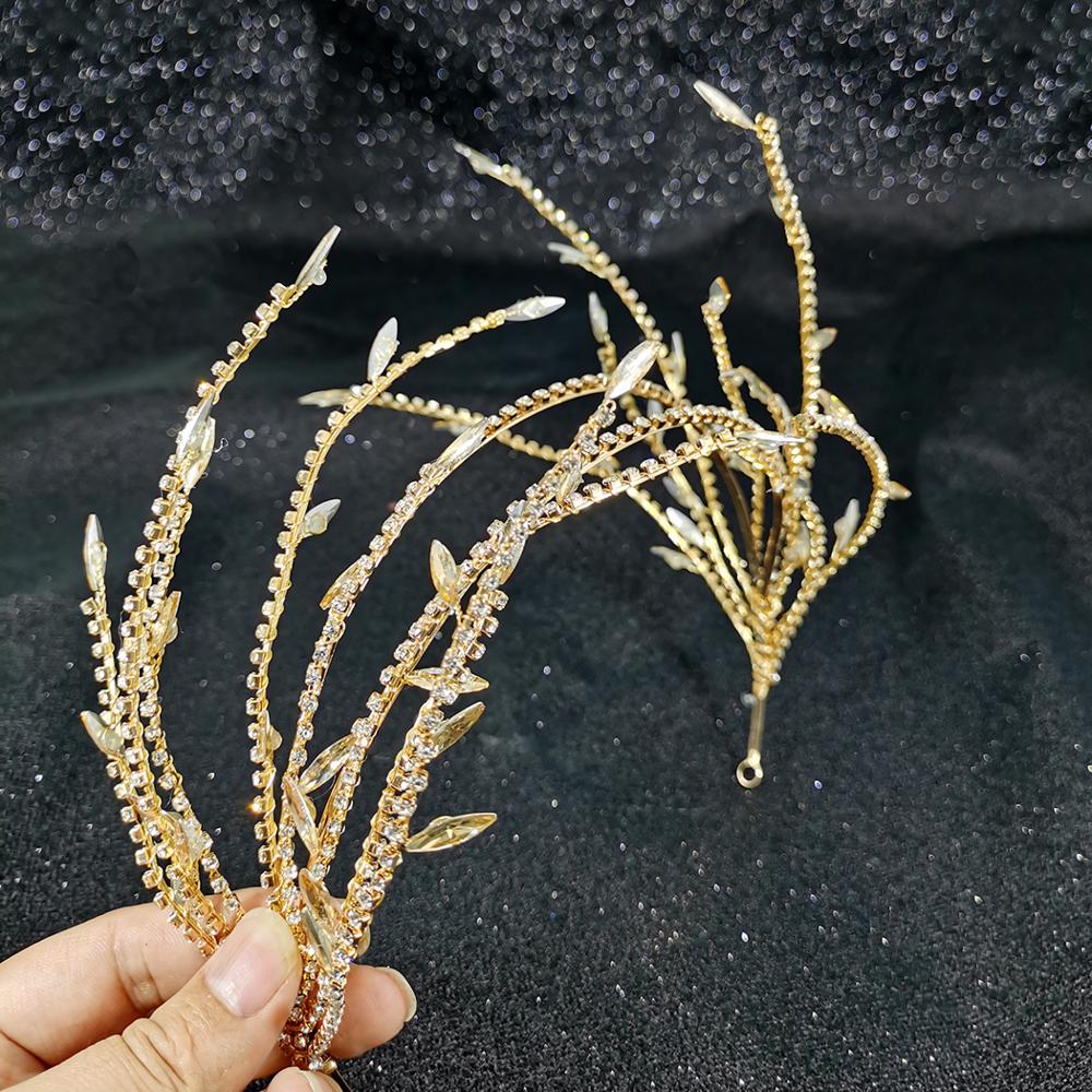 Barok Kristal Strass Parels Tassel Leaf Dubbele Haarband Vrouwen Bridal Wedding Tiara Haar Accessoires Crown Hairwear Sieraden