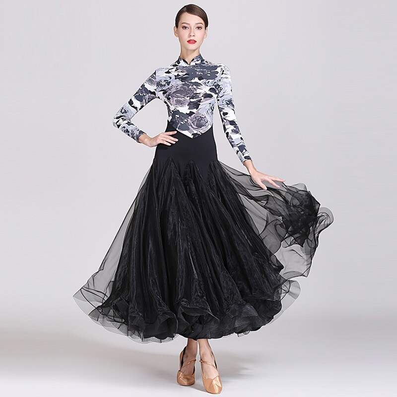 ballroom dress for waltz dance dress ballroom dance competition dress fringe Spanish dresses tango flamenco costumes red: Black / L