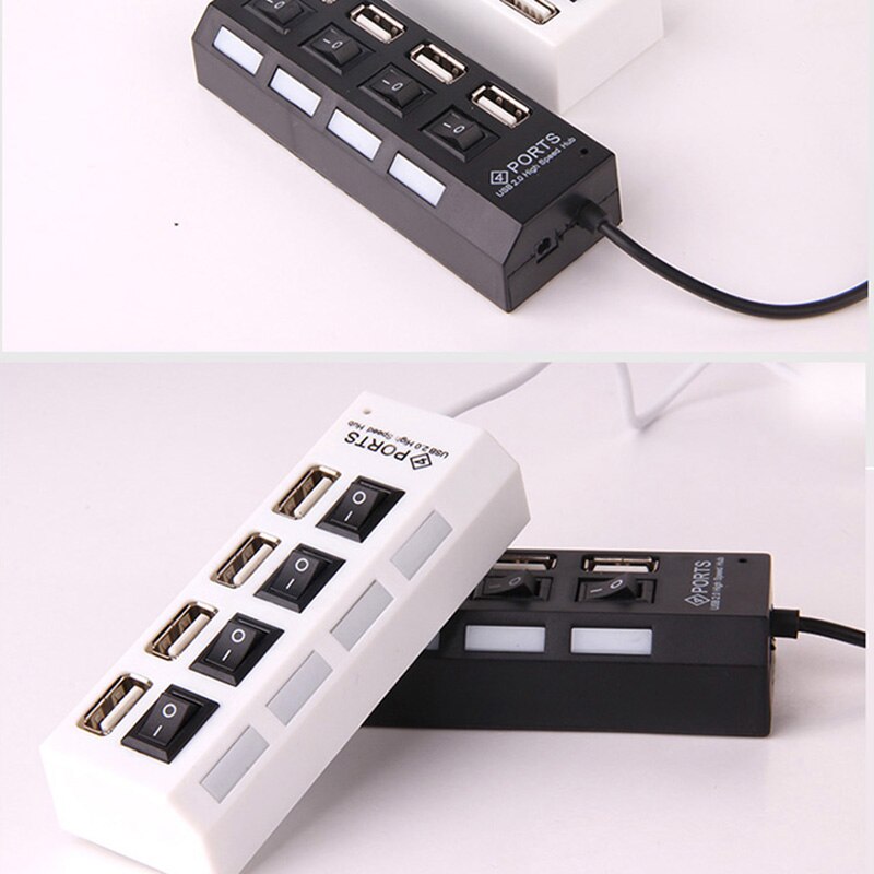 Robotsky usb 2.0 hub 4 portas de alta velocidade divisor usb com led indicador de ligar/desligar interruptor para desktop notebook portátil