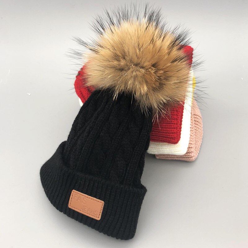 bonnet enfant skullies beanies for kids winter hats children kids boys girls fur pompom skullies beanies for kids pompom hat: black