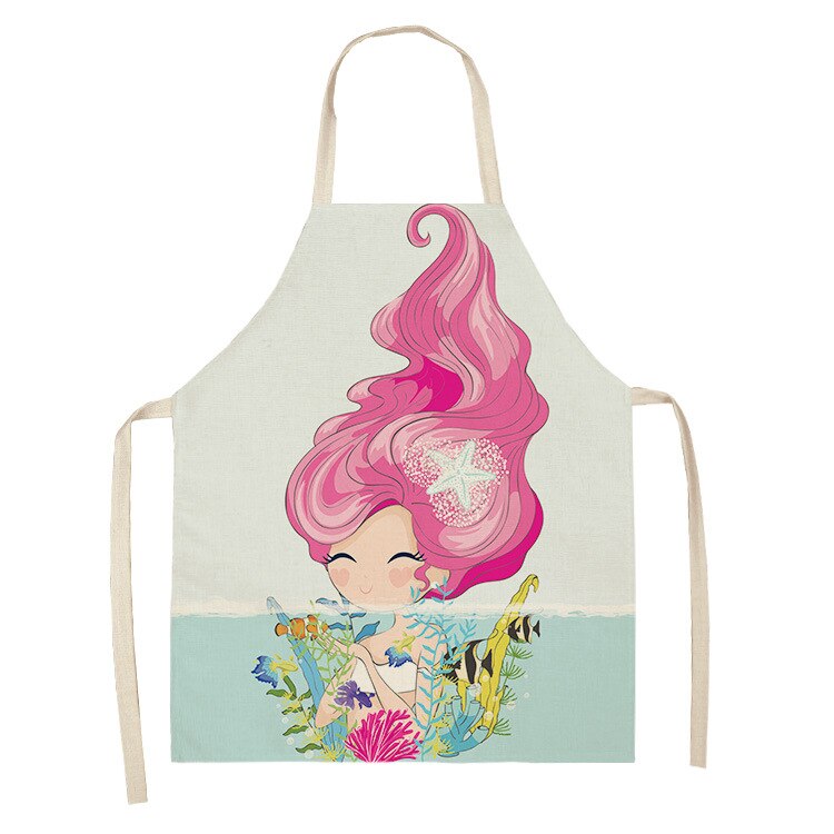 kid apron Kawaii Girl Mermaid Printed Sleeveless Aprons Kitchen Women Cotton Linen Pinafore Home Cooking Baking Waist Bib: 7 / 38x47cm