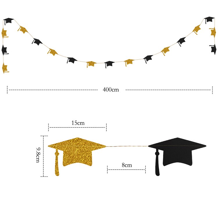 2022 Graduation Congratulation Party Hat Banner Paper Cap Star Garland Wall Hanging for School Congrats Grad Balloons Decoration: Black Gold Cap