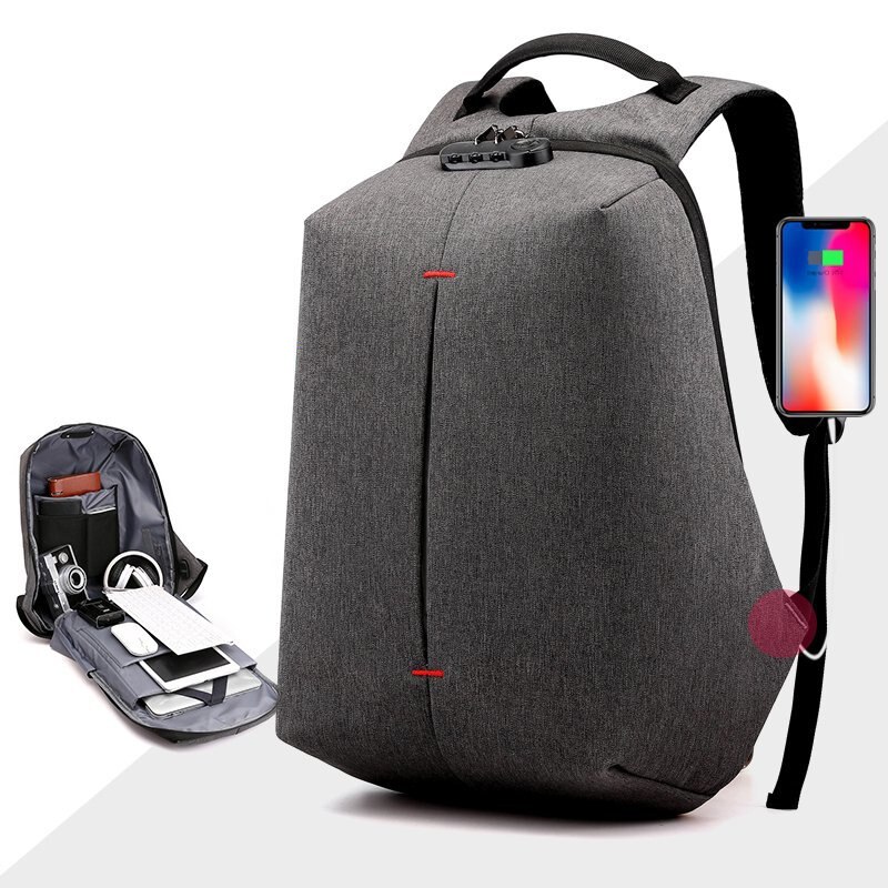 Mochila de negocios para hombre, bolso multifuncional e impermeable de nailon con carga USB, informal, urbano