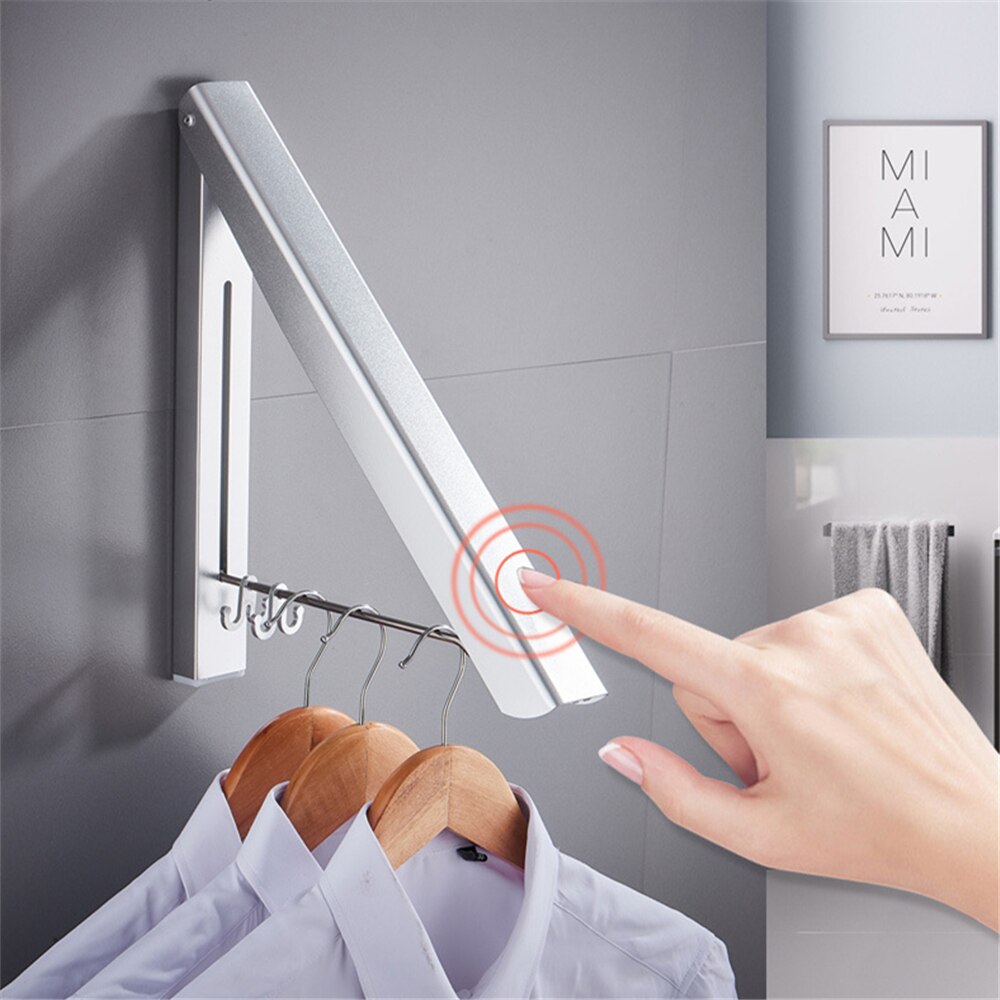 Aluminum Wall Mounted Solid Double Clothes Drying Hanger Foldable Laundry Drying Rack Bathroom Balcony Clothes Hanger Anti-Rust