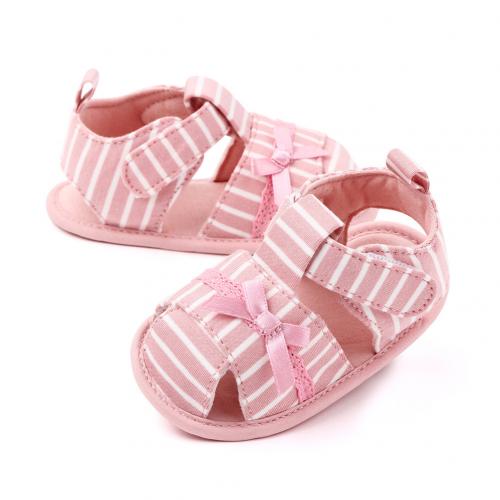Stripe Bowknot Summer Soft Sole Sandals Baby Girls Toddler Prewalker Flat Shoes: Pink 6M