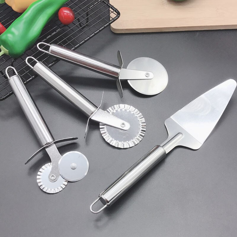 4 Patronen Pizzasnijder Gebak Dubbele Roller Pizza Mes Cutter Pasta Deeg Crimper Keuken Pizza Gereedschap