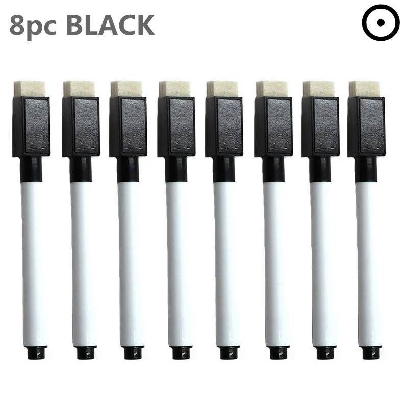 8PC Magnetic Colorful Whiteboard Pen Black White Board Markers Built In Eraser School Supply children's Graffiti Drawing pen: black