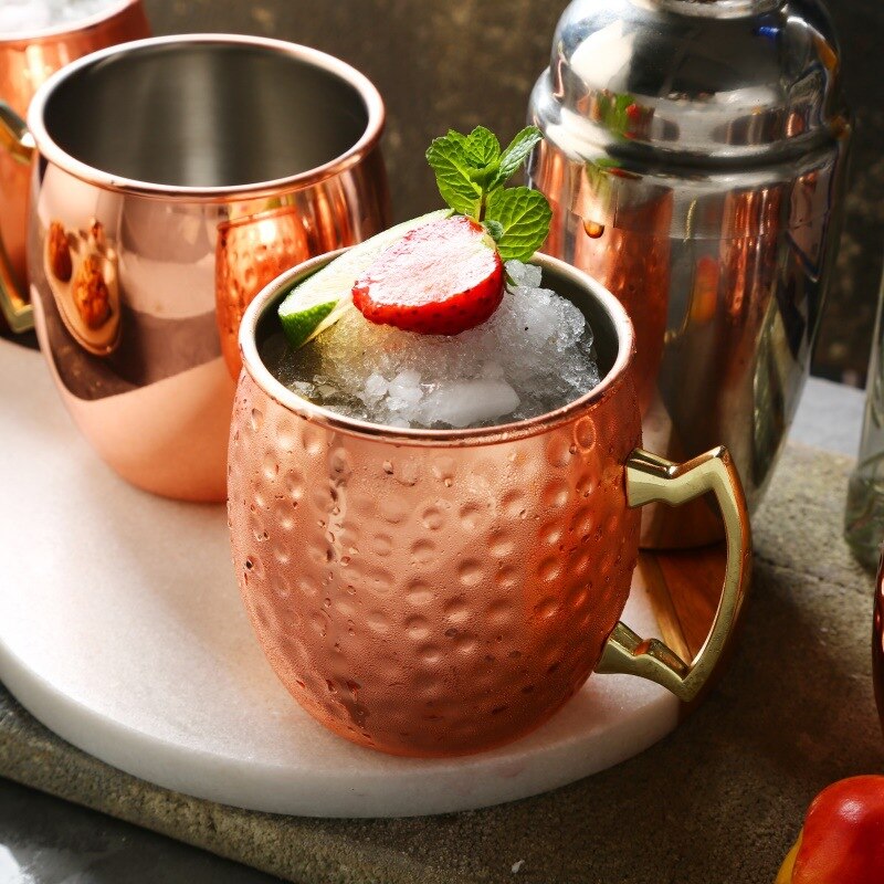 Gehämmert Kupfer Überzogene Moscow Mule Becher 550ml Bier Tasse Kaffee Tasse Becher Kupfer Überzogene Canecas Becher Reise Becher
