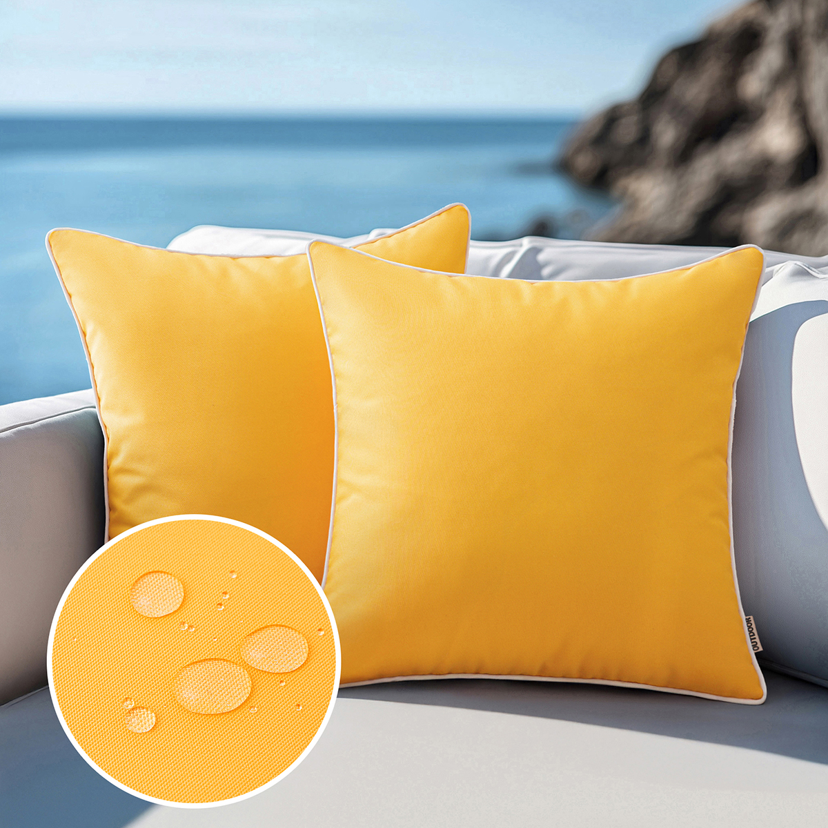 Set of 2 Outdoor Waterproof Pillow Covers 18x18, White Cushion Covers with Solid Piping, Decorative Throw Covers for Patio, Garden, Sofa or Home, No Inserts Included