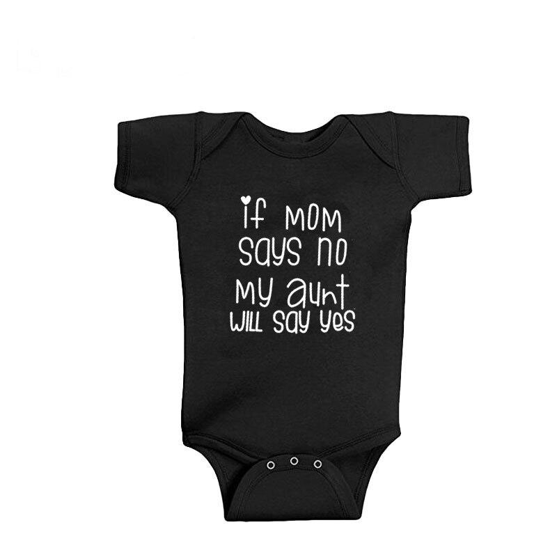 Zomer Katoenen Baby Baby Jongens Meisjes ALS MOM ZEGT GEEN MIJN TANTE ZAL ZEGGEN JA Jumpsuit Bodysuit Kinderen Kleding Outfit: Black / 12m