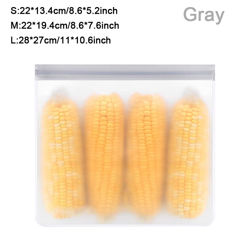 Reusable Food Container Bags Large Reusable Freezer Bags BPA Free, Leak Proof Plastic Gallon Bags For Fruit And Vegetable Snacks: Gray / L