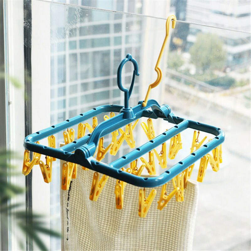 Perchero plegable para ropa, perchero redondo para lavandería, gancho para ropa, gancho para la ropa, 32 pinzas, tendedero plegable, gancho de clavija