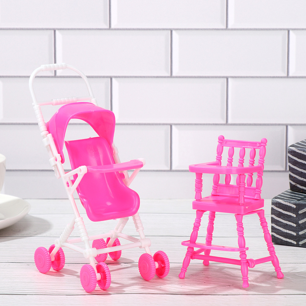 Baby Stroller for Dolls Dollhouse Furniture accessories Infant Carriage Trolley Nursery Model Girls Doll house Play Toys