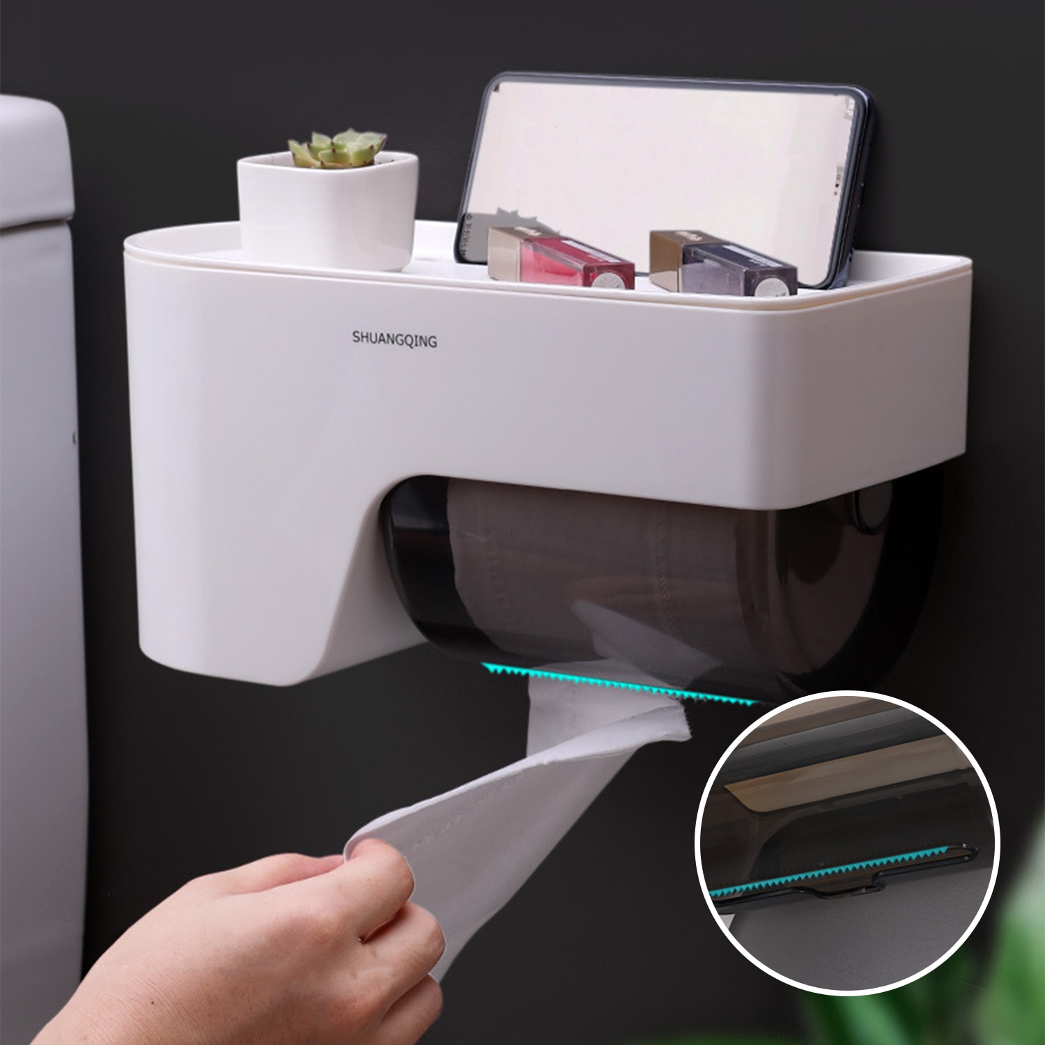 Wall-Mounted Paper Towel Dispenser Bathroom Storage Rack Toilet Paper Holder with Shelf Paper Towel Dispenser Tissue Dispenser